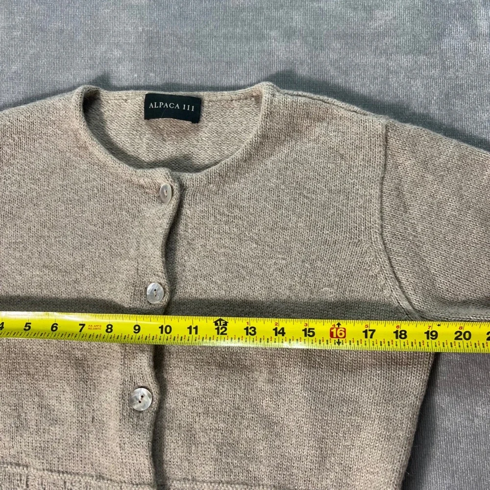 Alpaca 111 Baby Alpaca Wool Cardigan Sweater Beige Cable Knit Womens Large READ* - Picture 3 of 6